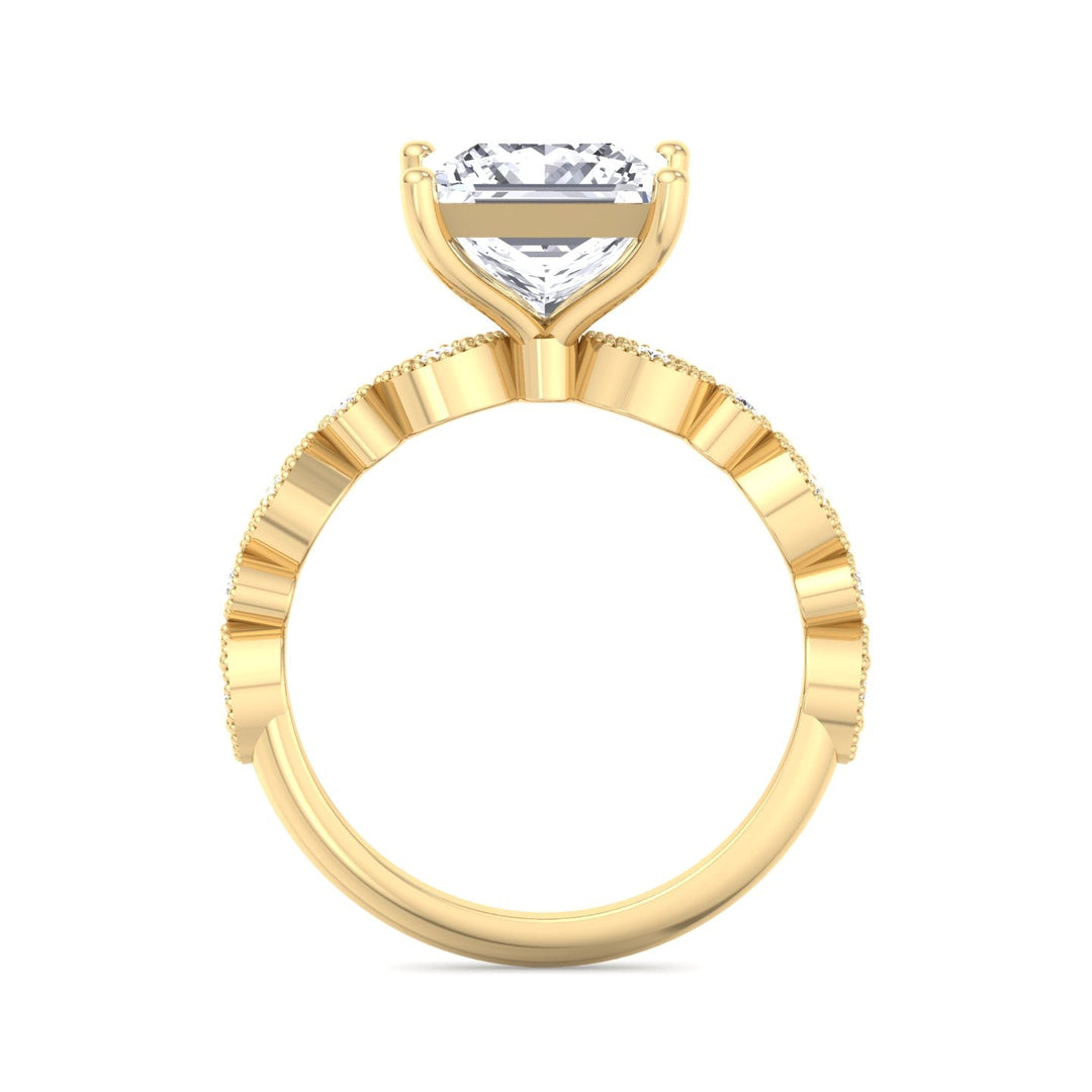 Princess Cut Engagement Ring With Detailed Sidestones