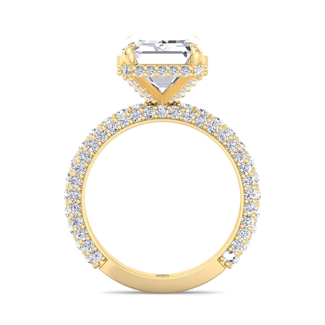 Emerald Cut Engagement Ring with Sidestones and Hidden Halo