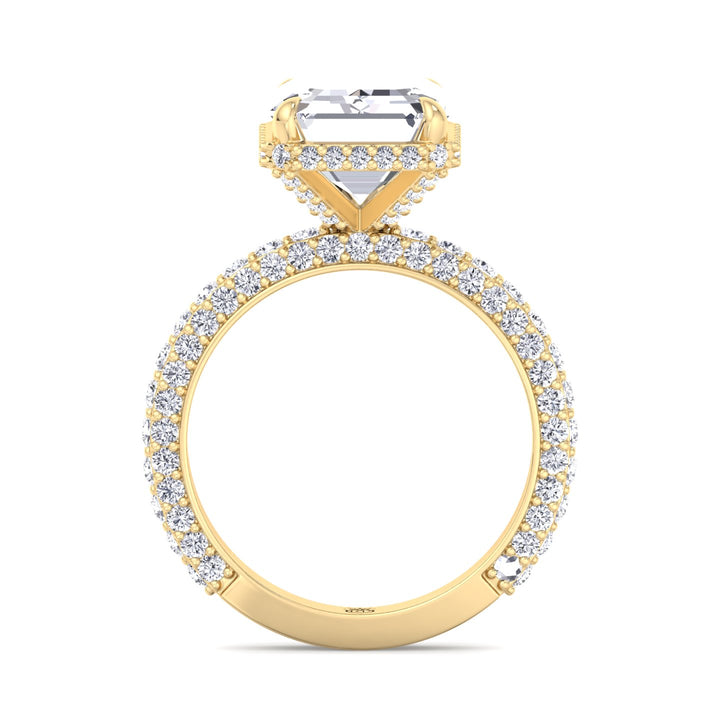 Emerald Cut Engagement Ring with Sidestones and Hidden Halo