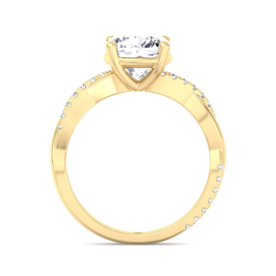 Cushion Cut Engagement Ring With Twisted Band &amp; Sidestones