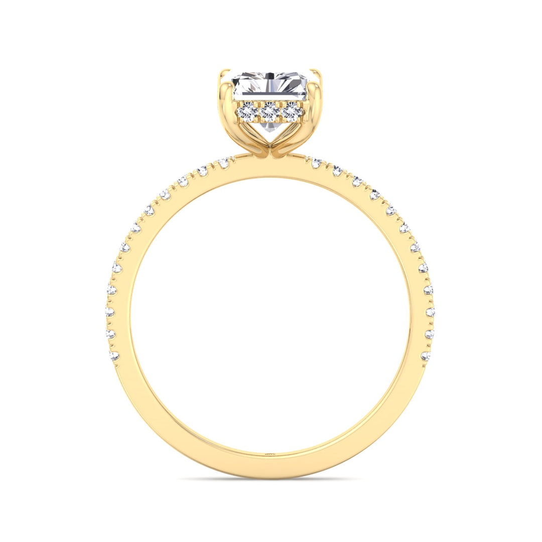 Radiant Cut Hidden Halo Engagement Ring with Pavé Band
