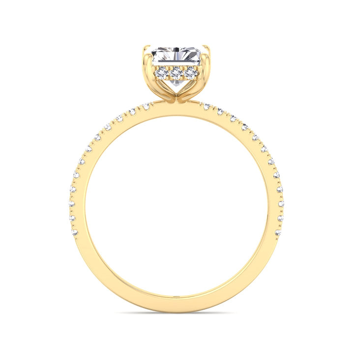 Radiant Cut Hidden Halo Engagement Ring with Pavé Band