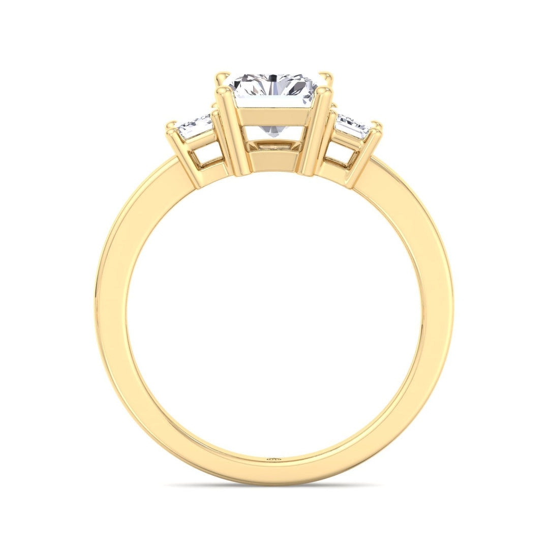 Radiant Cut Engagement Ring with Emerald Sidestones