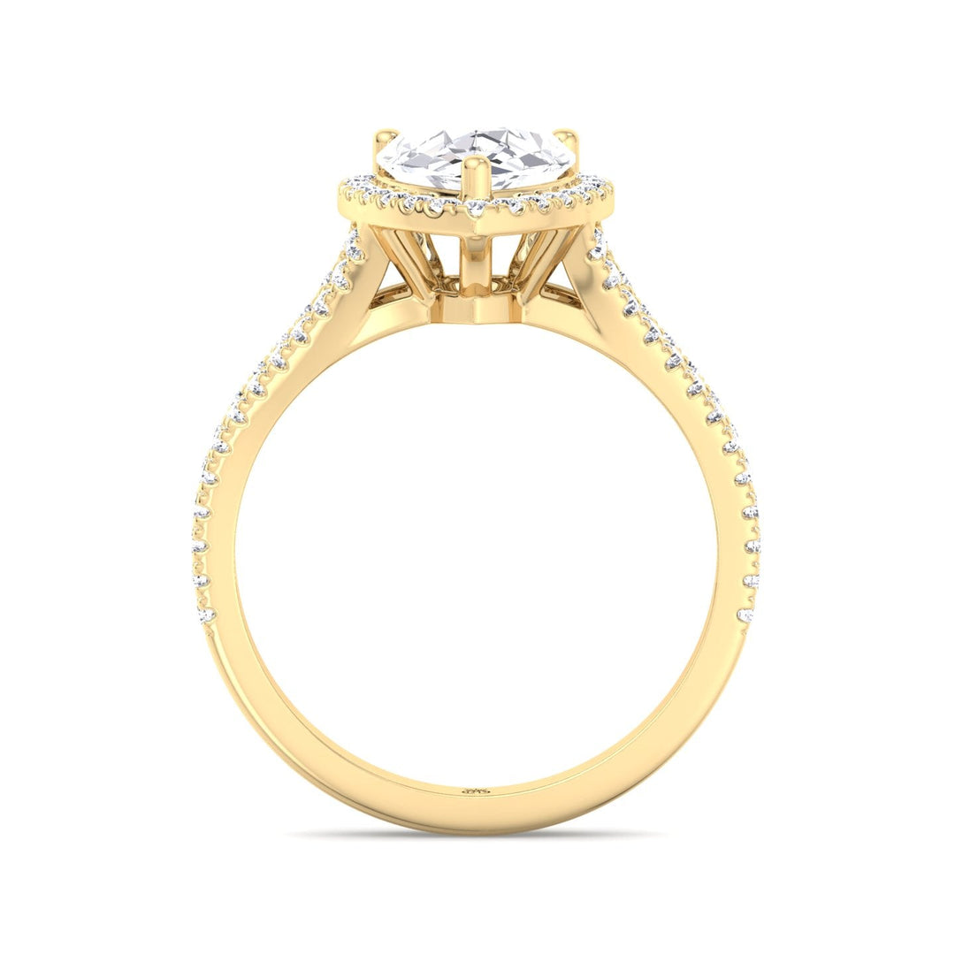 Pear Shape Halo Engagement Ring With Pavé Double Band