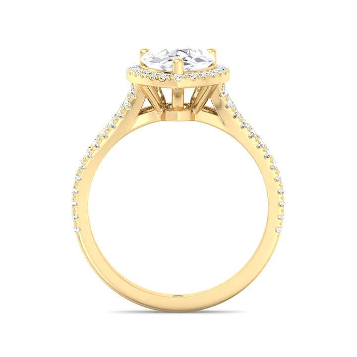 Pear Shape Halo Engagement Ring With Pavé Double Band