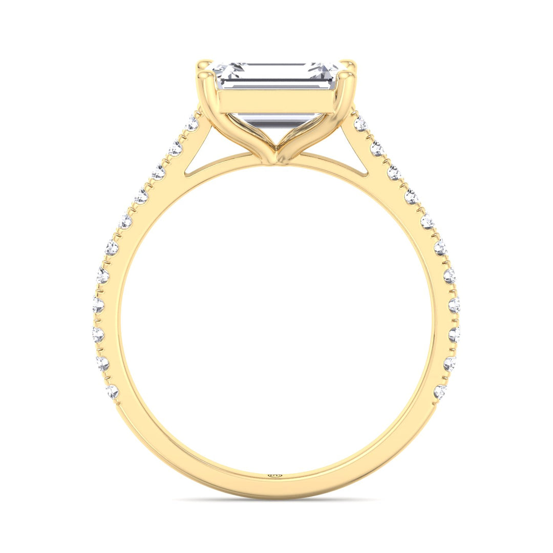 East West Emerald Cut   Engagement Ring with Sidestones