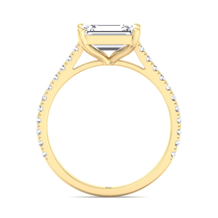 East West Emerald Cut   Engagement Ring with Sidestones