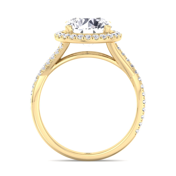 Round Cut Halo Engagement Ring with Twist Band