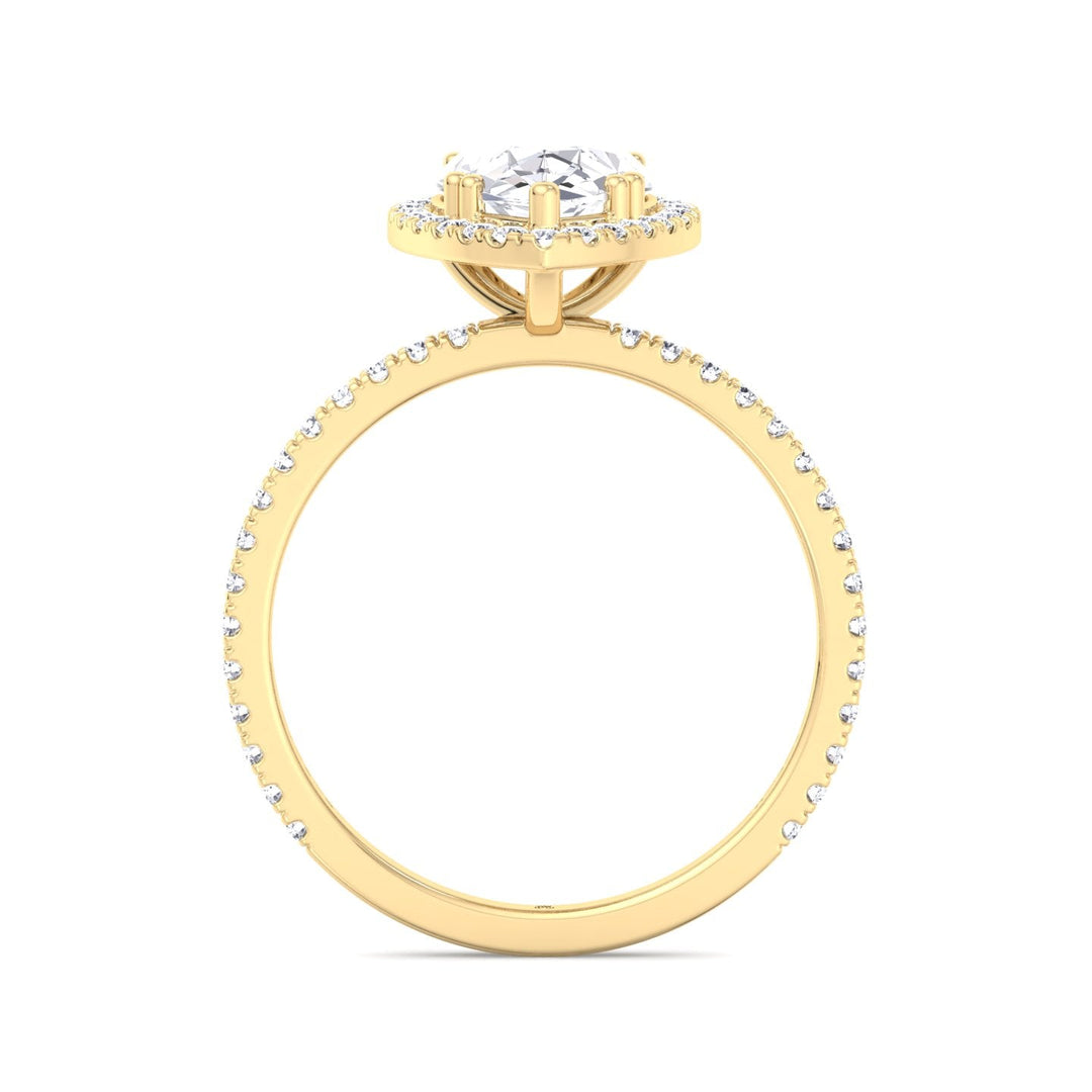 Pear Shape Dainty Engagement Ring With Halo &amp; Sidestones