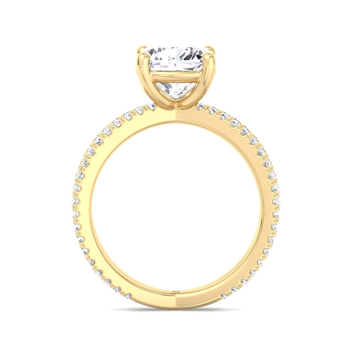 Cushion Cut Engagement Ring With Double Band Sidestones