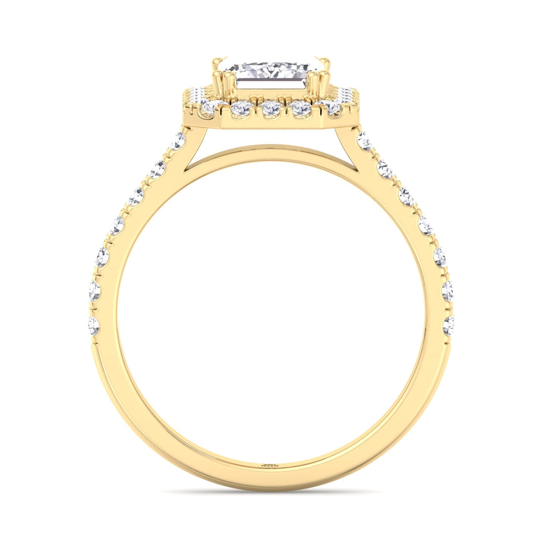 Emerald Cut Halo Engagement Ring with Sidestones