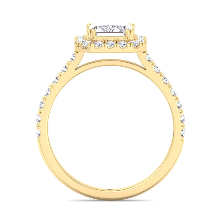 Emerald Cut Halo Engagement Ring with Sidestones
