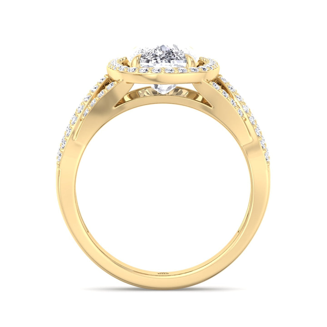 Elongated Cushion Cut Halo Engagement Ring Twist Band With Sidestones