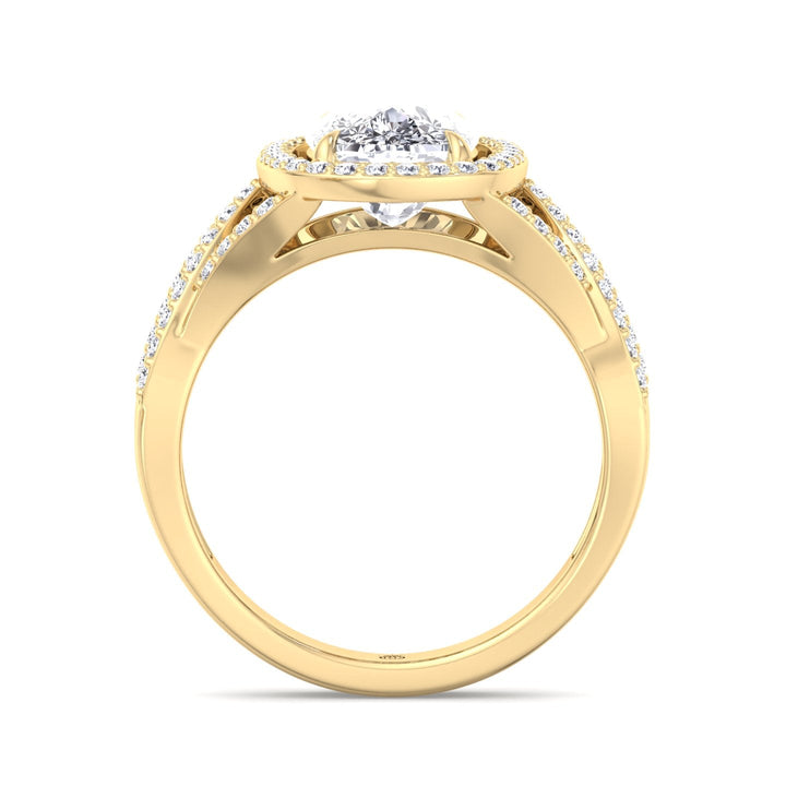 Elongated Cushion Cut Halo Engagement Ring Twist Band With Sidestones