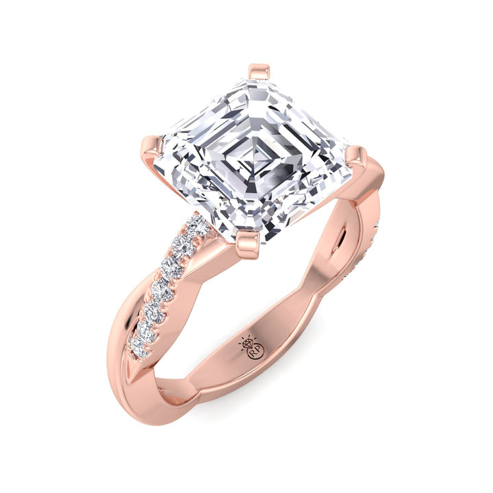 Asscher Cut Ring With Twist Sidestone Band
