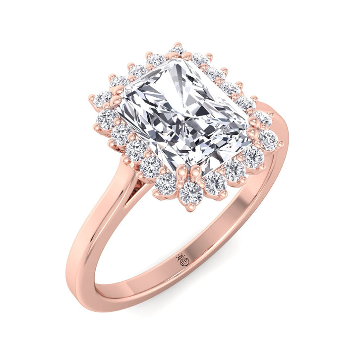Radiant Cut Flower Halo Engagement Ring
