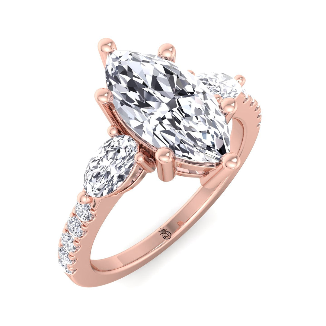 Marquise Cut Engagement Ring With Oval &amp; Pavé Sidestones