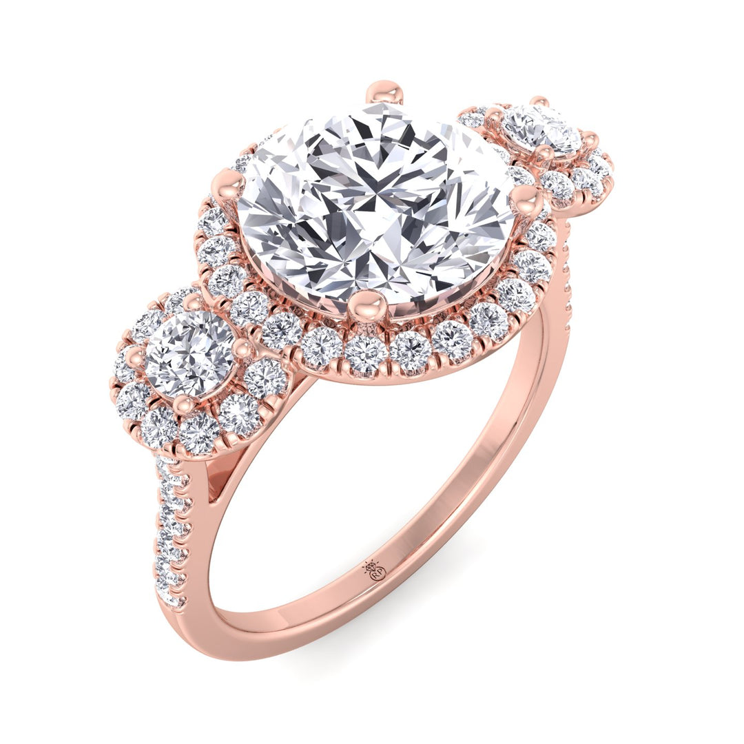Round Cut Triple Halo Ring with Sidestones