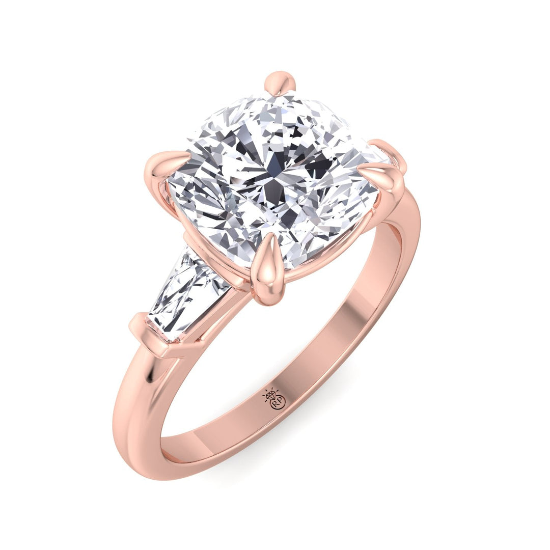 Cushion Cut Engagement Ring With Tapered Baguette Sidestones