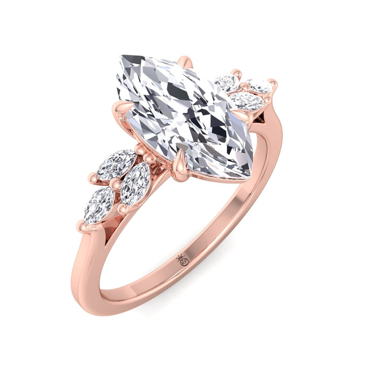 Marquise Cut Engagement Ring with Triple Marquise Sidestones