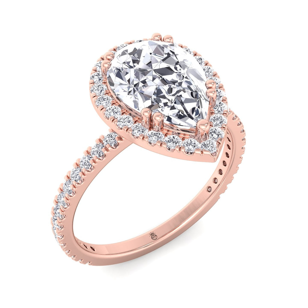 Pear Shape Dainty Engagement Ring With Halo &amp; Sidestones