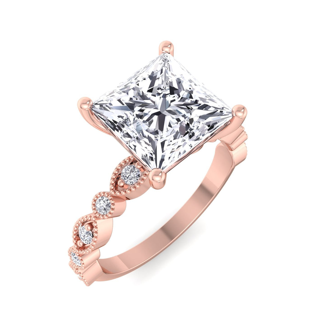 Princess Cut Engagement Ring With Detailed Sidestones