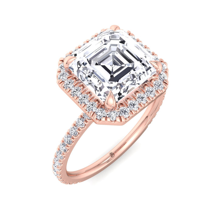 Asscher Cut Engagement Ring With A Halo and Sidestone