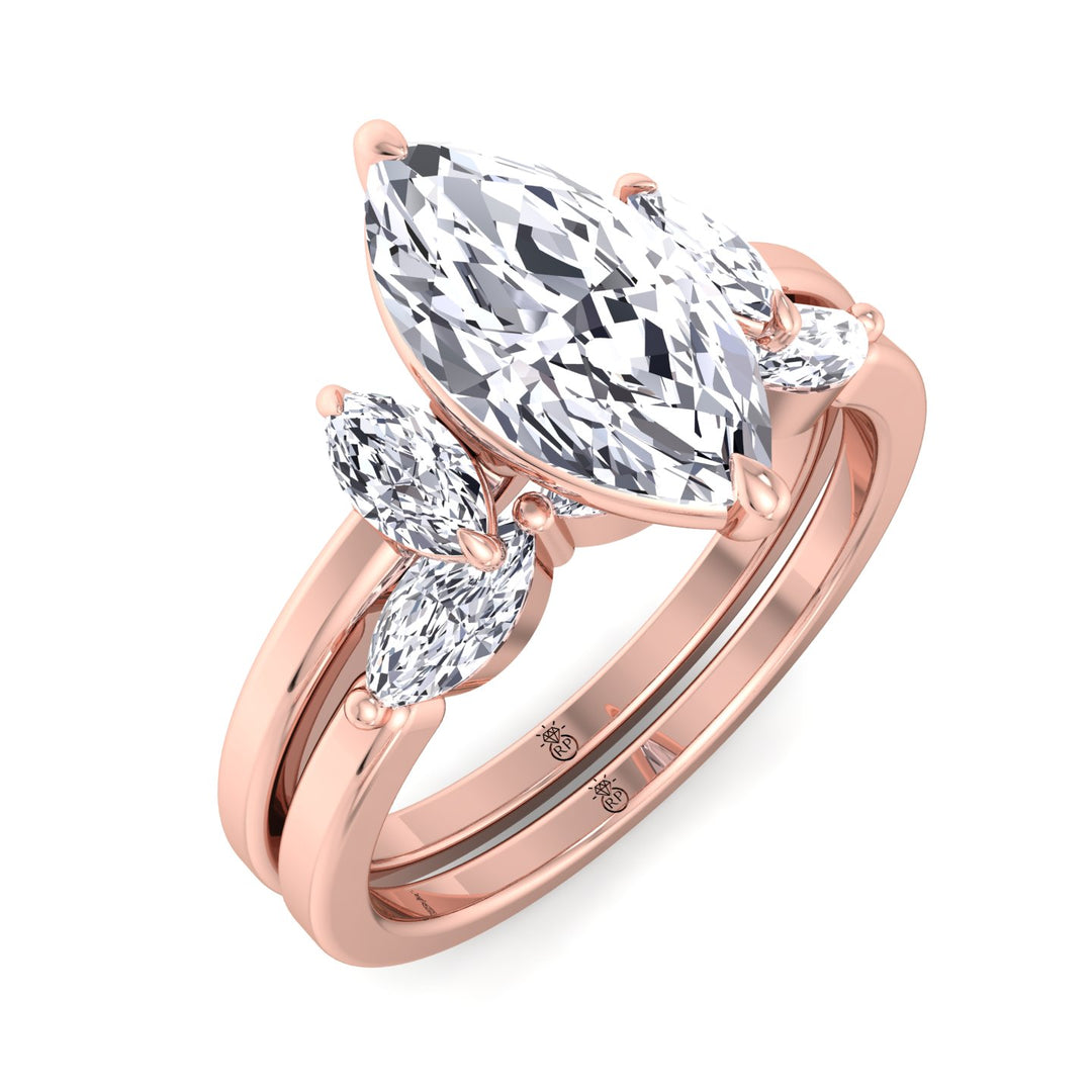 Three Stone Marquise Shape Wedding Band (0.26 CT)