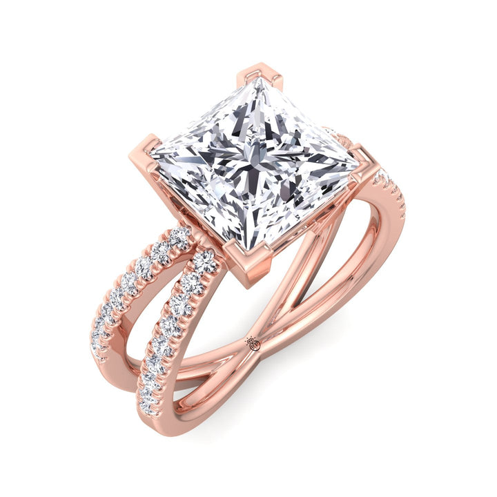Princess Cut Engagement Ring With Criss Cross Pavé Band