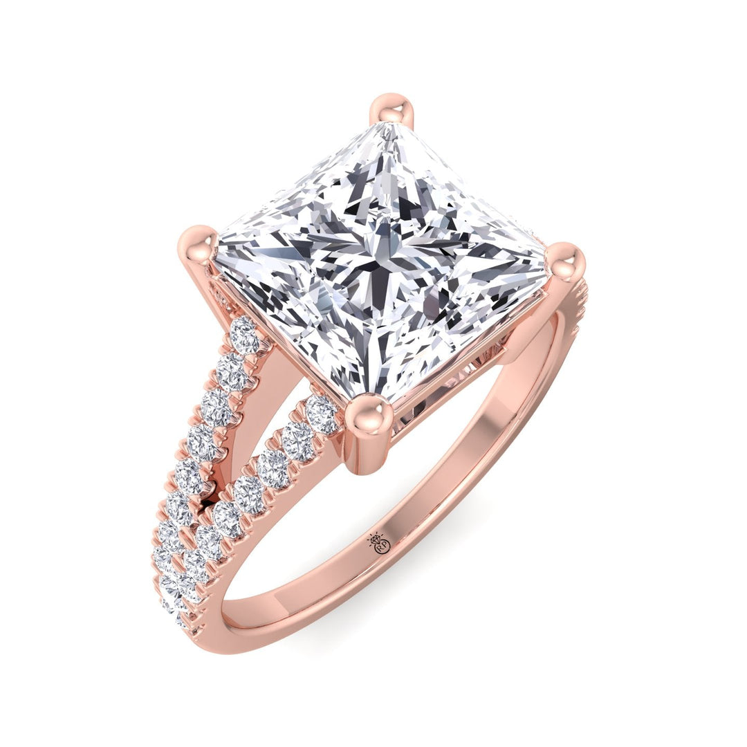 Princess Cut Engagement Ring With Double Band &amp;  Sidestones