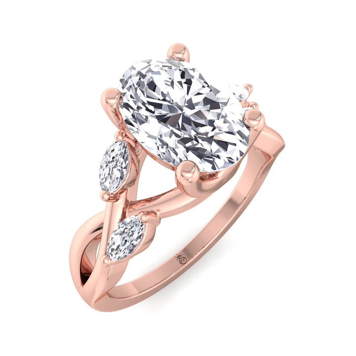 Oval Cut Twist Band Engagement Ring with Marquise Shape Sidestones