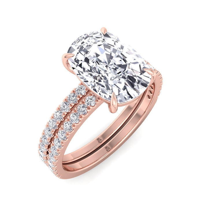 Elongated Cushion Cut Engagement Ring With Double Band and Sidestones