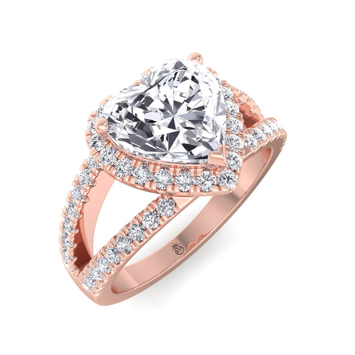 Heart Shape Engagement Ring With Halo and Double Band