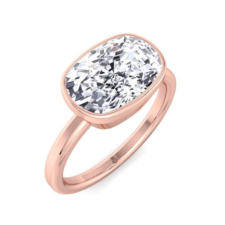Elongated Cushion Cut East West Bezel Engagement Ring