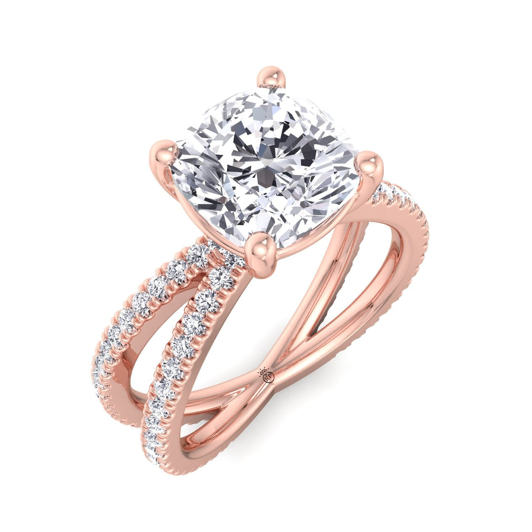 Cushion Cut Engagement Ring With Double Band Sidestones