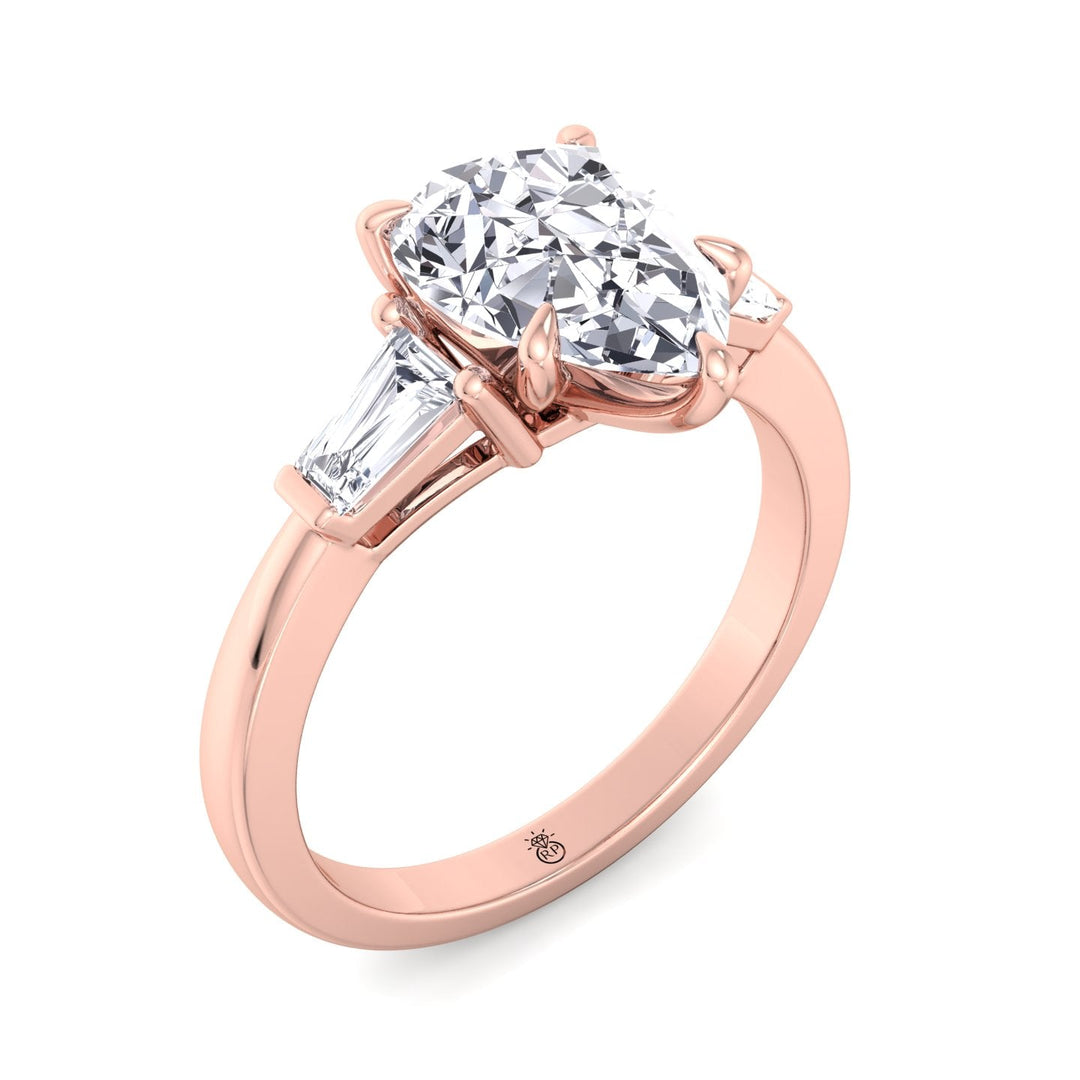 Pear Shape Engagement Ring with Tapered Baguette Side Stones