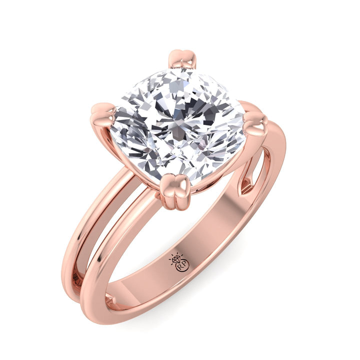 Cushion Cut Solitaire Engagement Ring With Double Band
