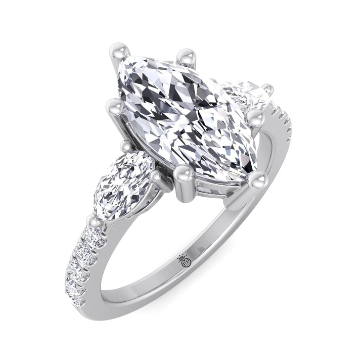 Marquise Cut Engagement Ring With Oval &amp; Pavé Sidestones