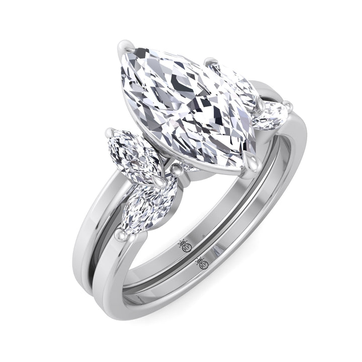 Three Stone Marquise Shape Wedding Band (0.26 CT)