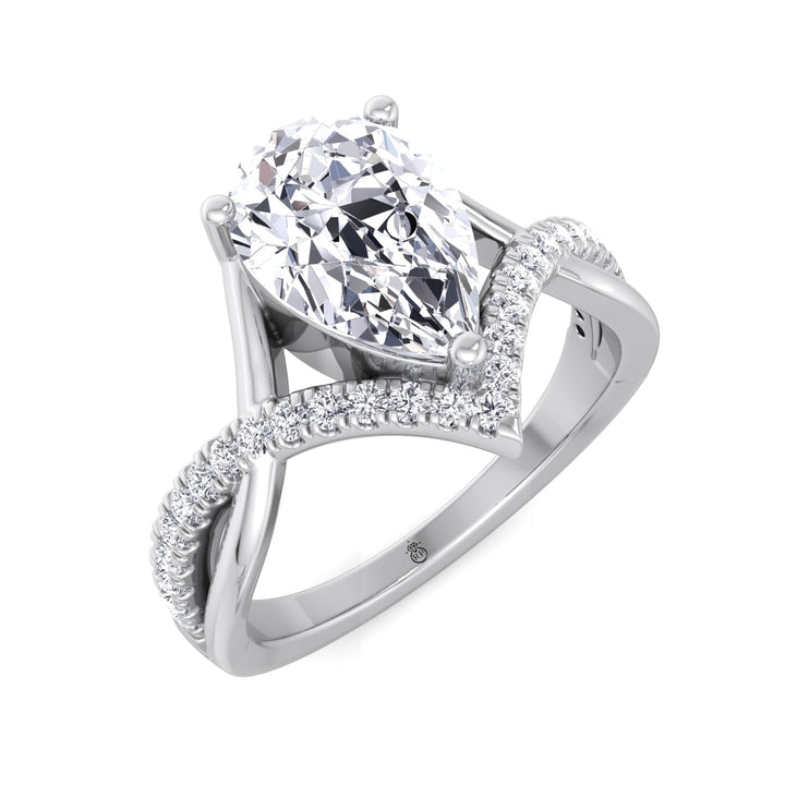 Pear Shape Engagement Ring With Twisted Pavé Band