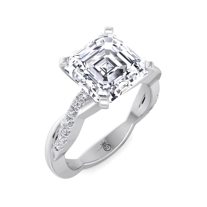 Asscher Cut Ring With Twist Sidestone Band