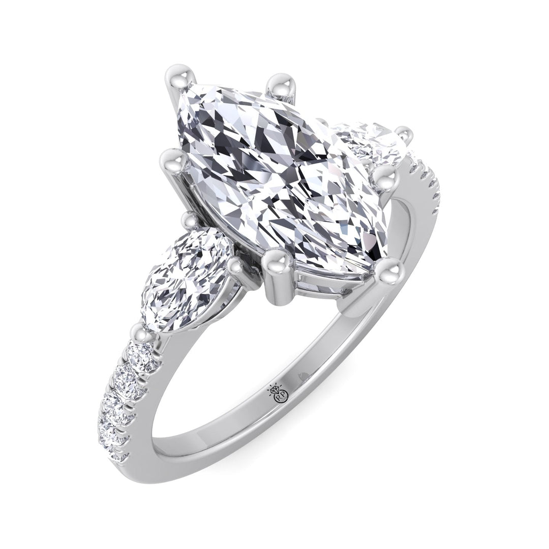 Marquise Cut Engagement Ring With Oval &amp; Pavé Sidestones