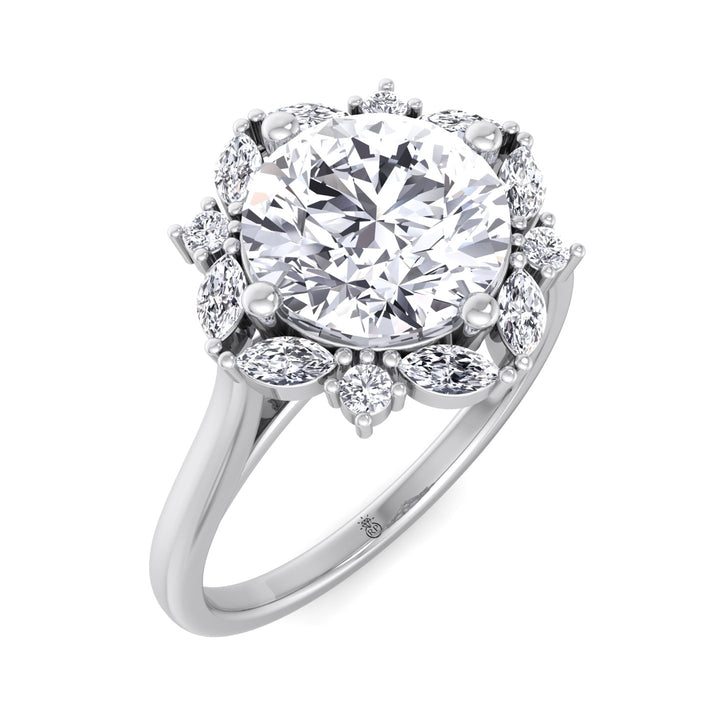 Round and Marquise Cluster   Engagement Ring