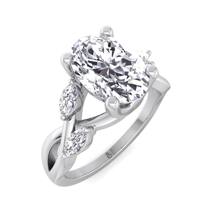 Oval Cut Twist Band Engagement Ring with Marquise Shape Sidestones