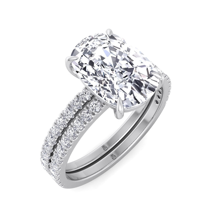 Elongated Cushion Cut Engagement Ring With Double Band and Sidestones