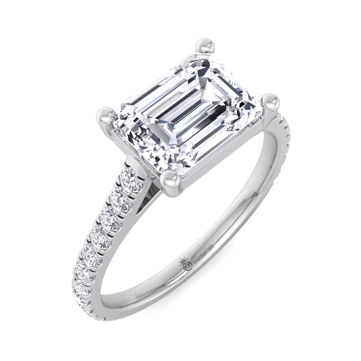 East West Emerald Cut   Engagement Ring with Sidestones
