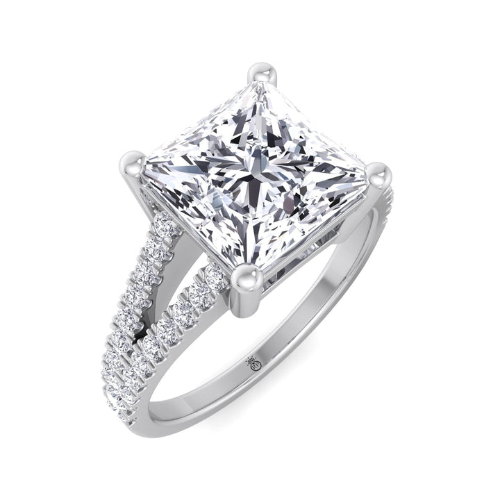 Princess Cut Engagement Ring With Double Band &amp;  Sidestones