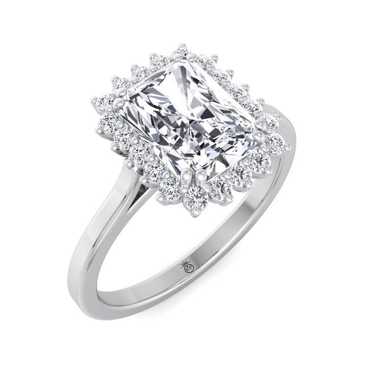 Radiant Cut Flower Halo Engagement Ring