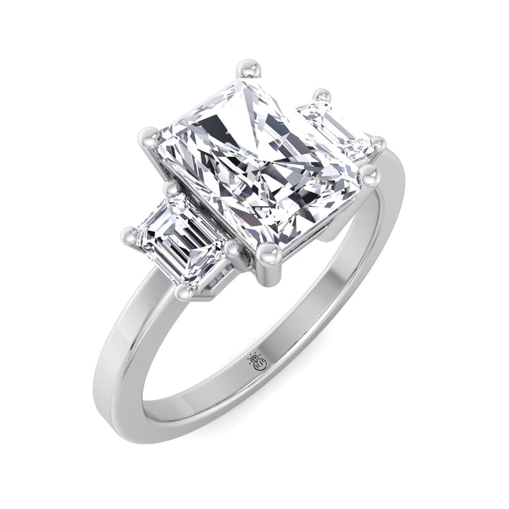 Radiant Cut Engagement Ring with Emerald Sidestones