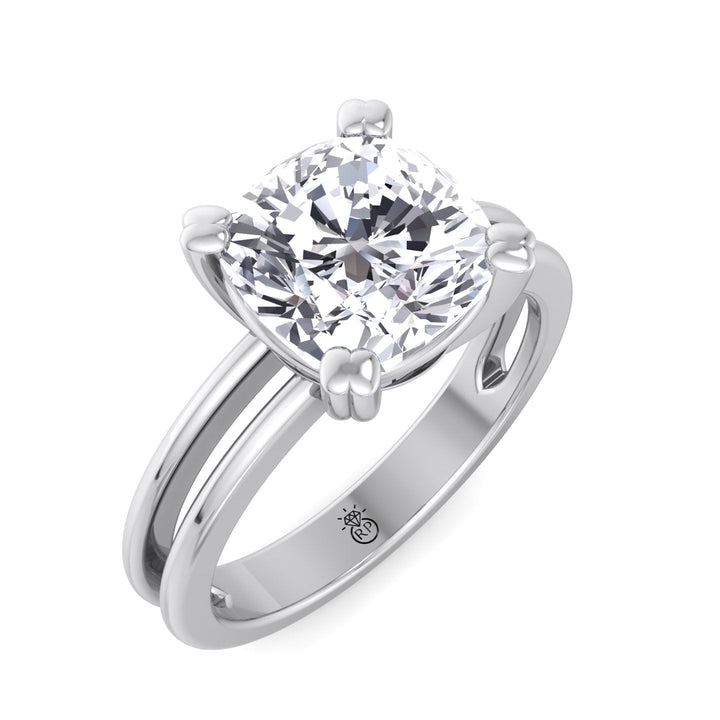 Cushion Cut Solitaire Engagement Ring With Double Band